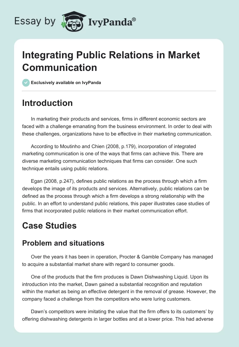 Integrating Public Relations in Market Communication. Page 1