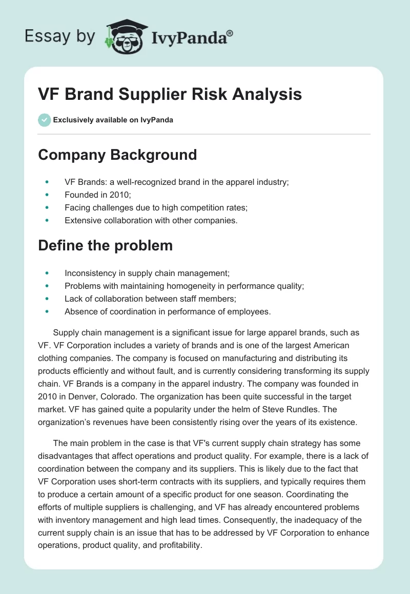 VF Brand Supplier Risk Analysis. Page 1