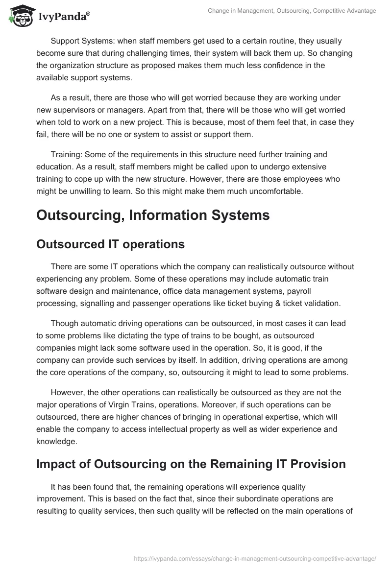 Change in Management, Outsourcing, Competitive Advantage. Page 5