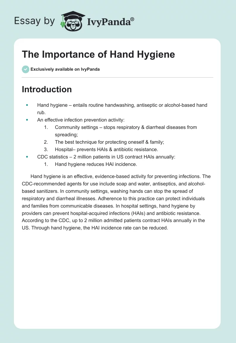 The Importance of Hand Hygiene. Page 1