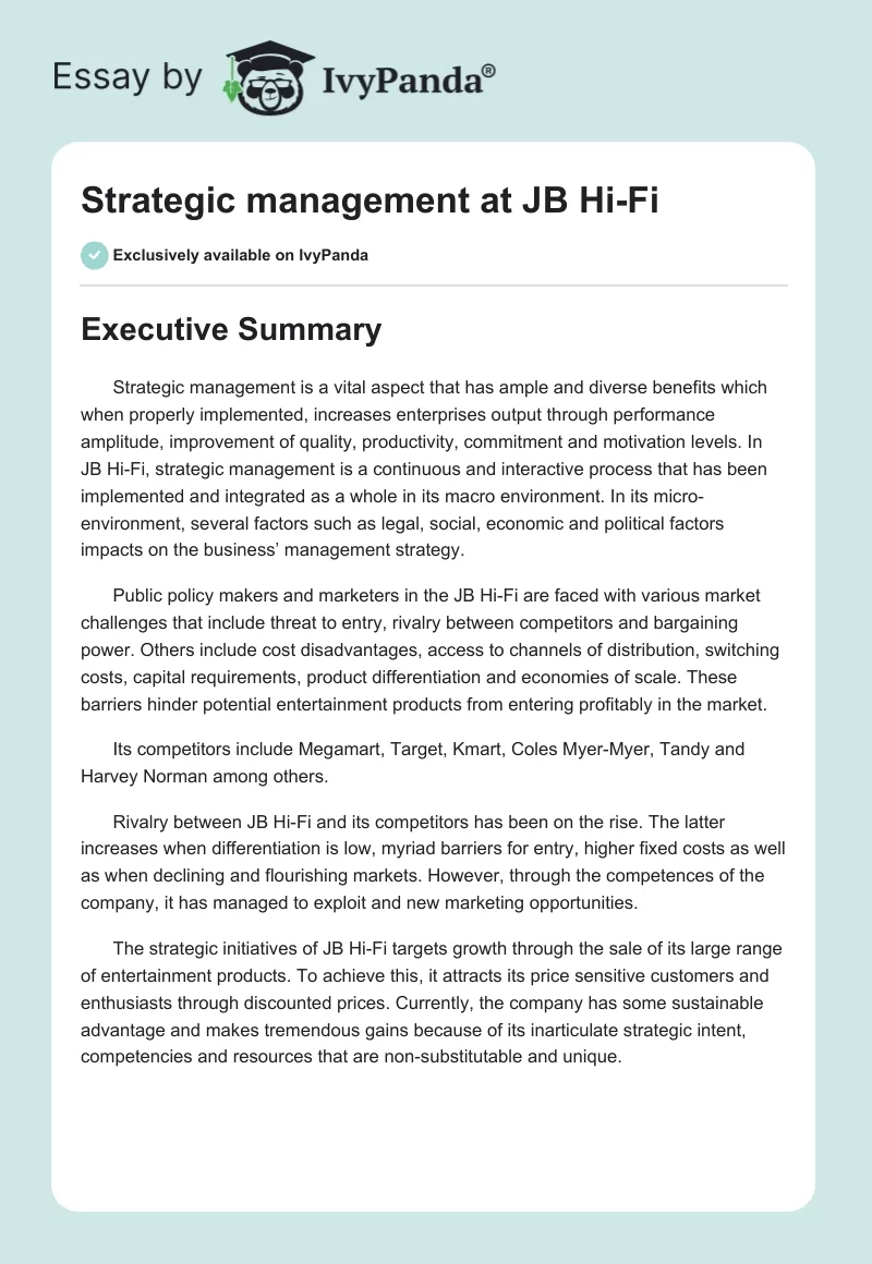 Strategic management at JB Hi-Fi. Page 1