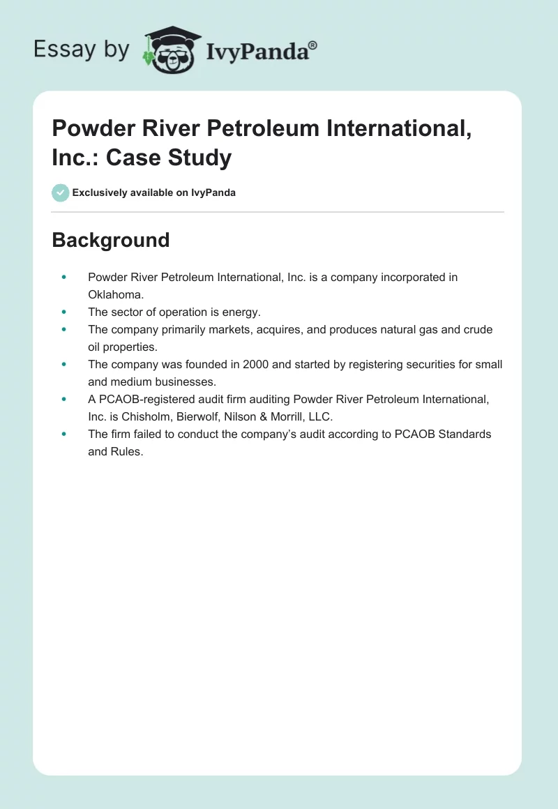 Powder River Petroleum International, Inc.: Case Study. Page 1
