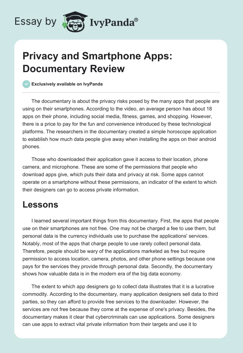 Privacy and Smartphone Apps: Documentary Review. Page 1
