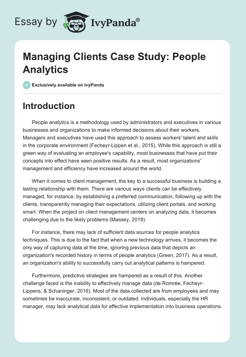 Managing Clients Case Study: People Analytics. Page 1