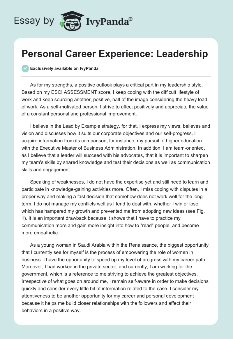 Personal Career Experience: Leadership. Page 1