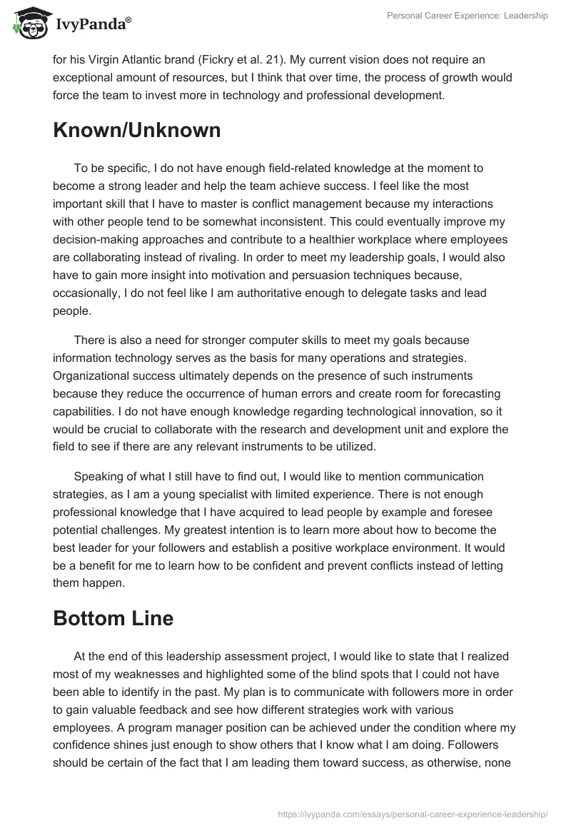 Personal Career Experience: Leadership. Page 5