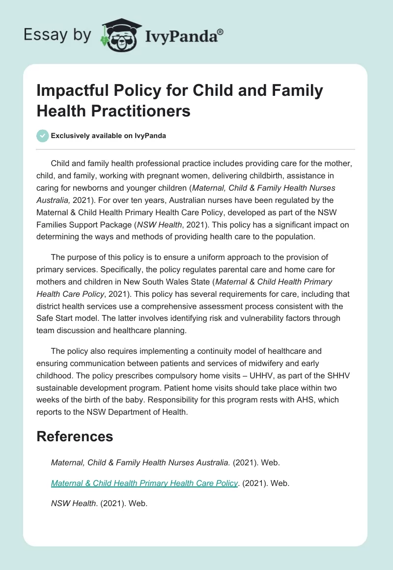 Impactful Policy for Child and Family Health Practitioners. Page 1