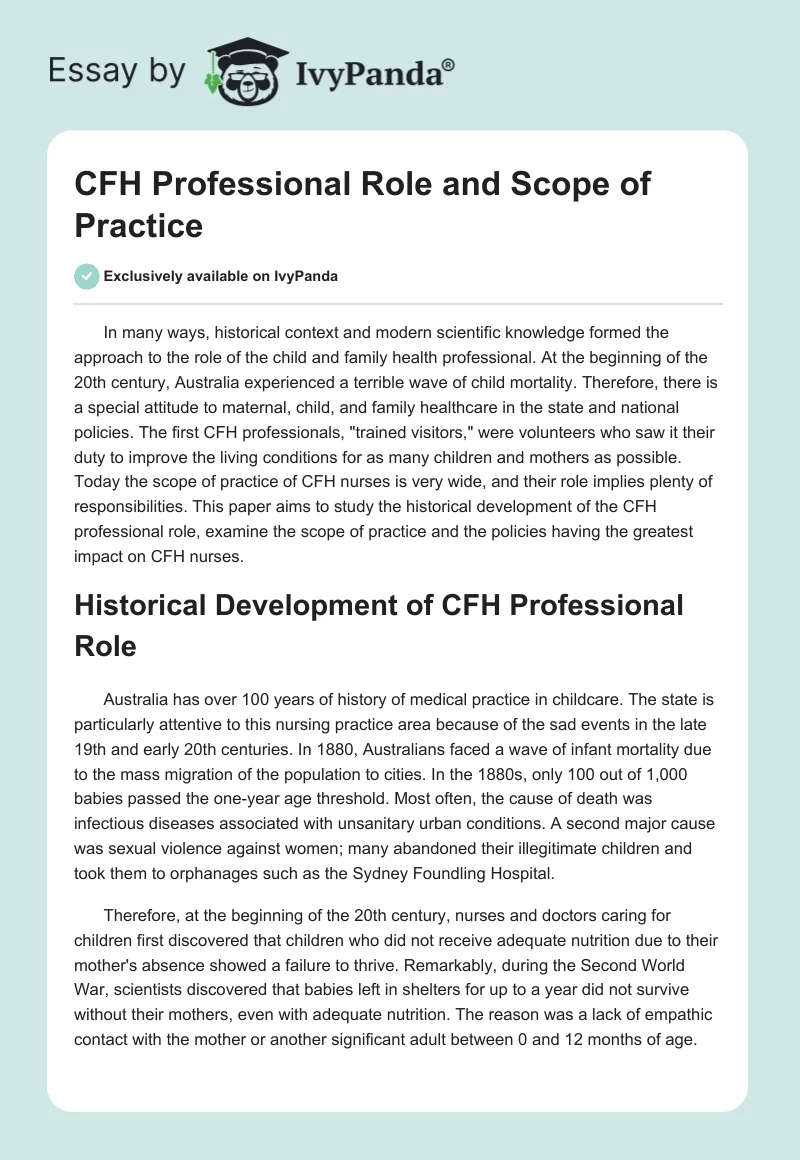 CFH Professional Role and Scope of Practice. Page 1