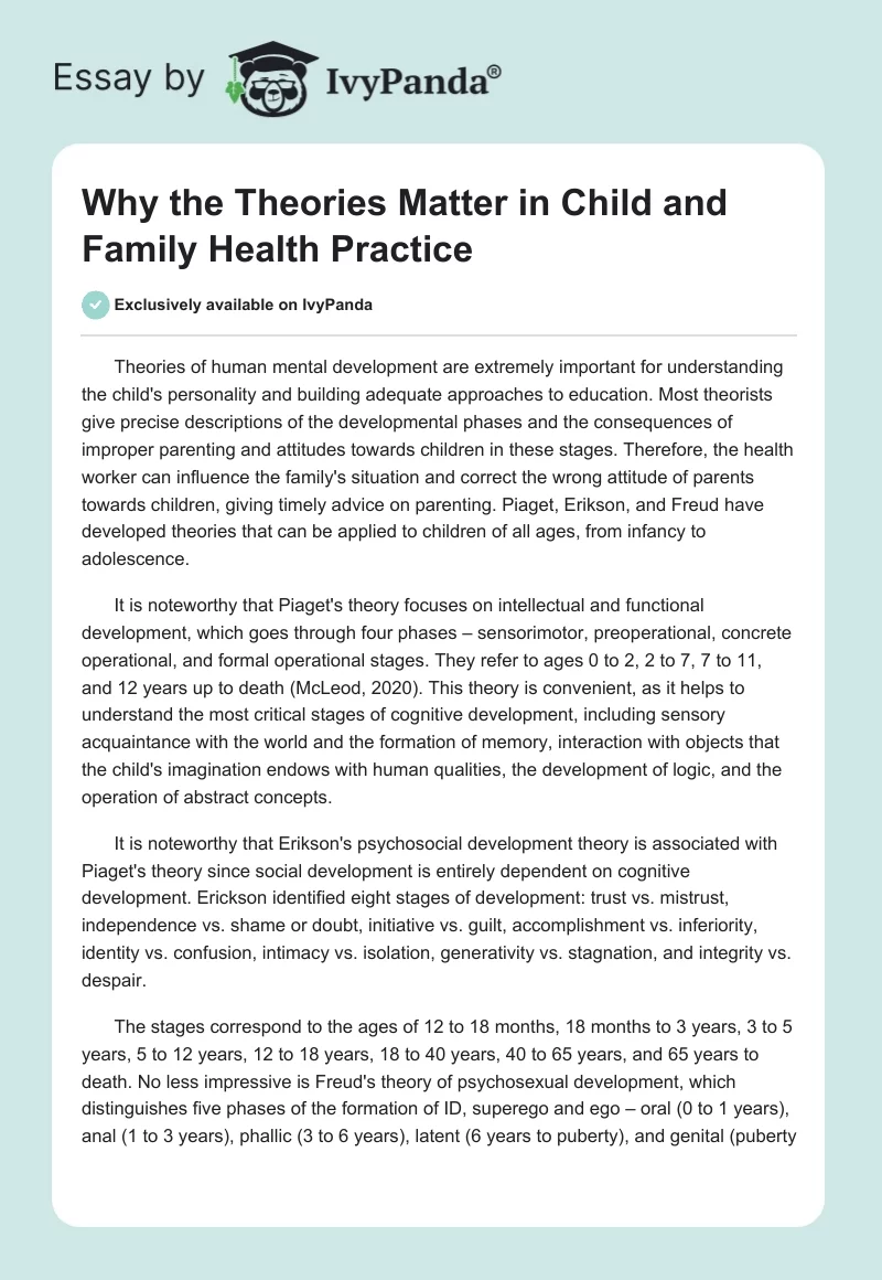 Why the Theories Matter in Child and Family Health Practice. Page 1
