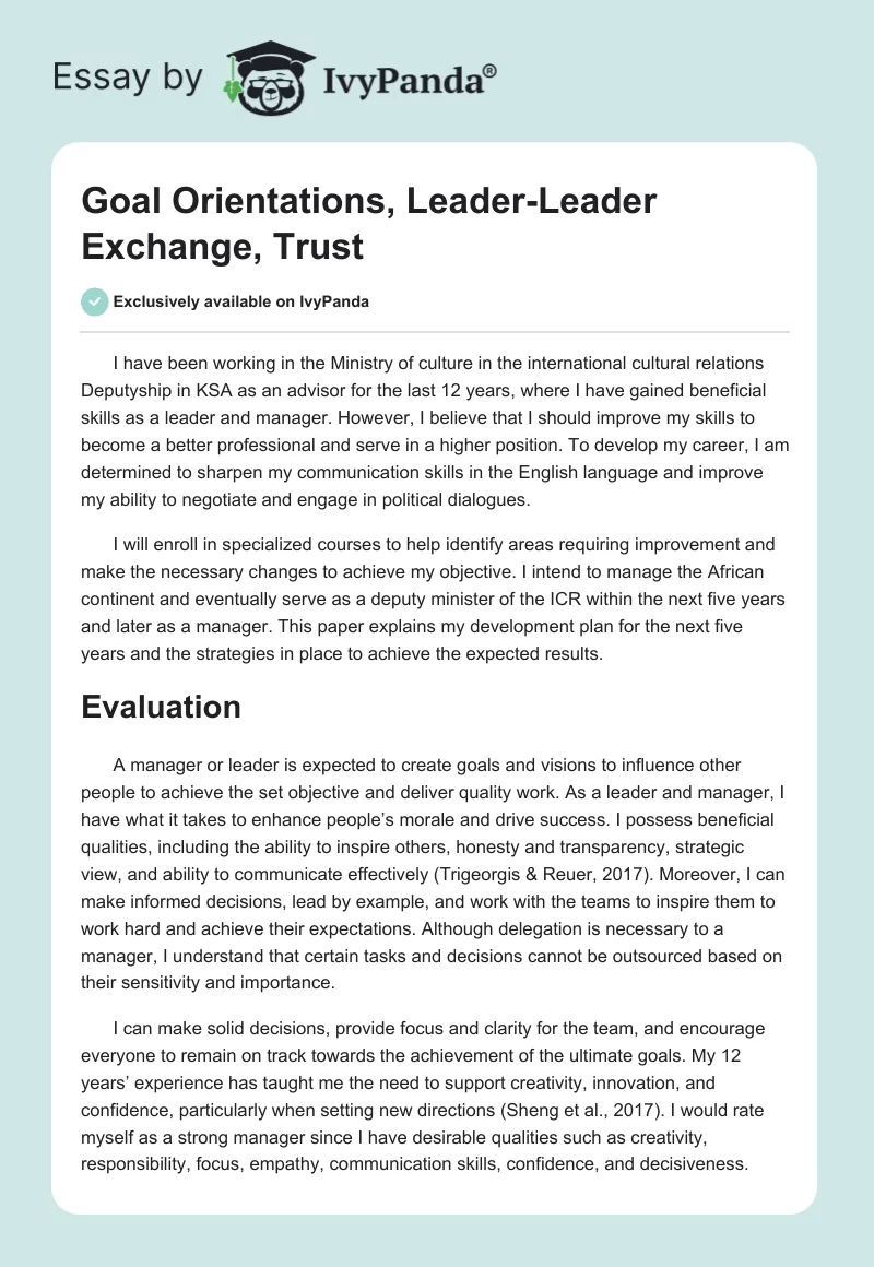 Goal Orientations, Leader-Leader Exchange, Trust. Page 1