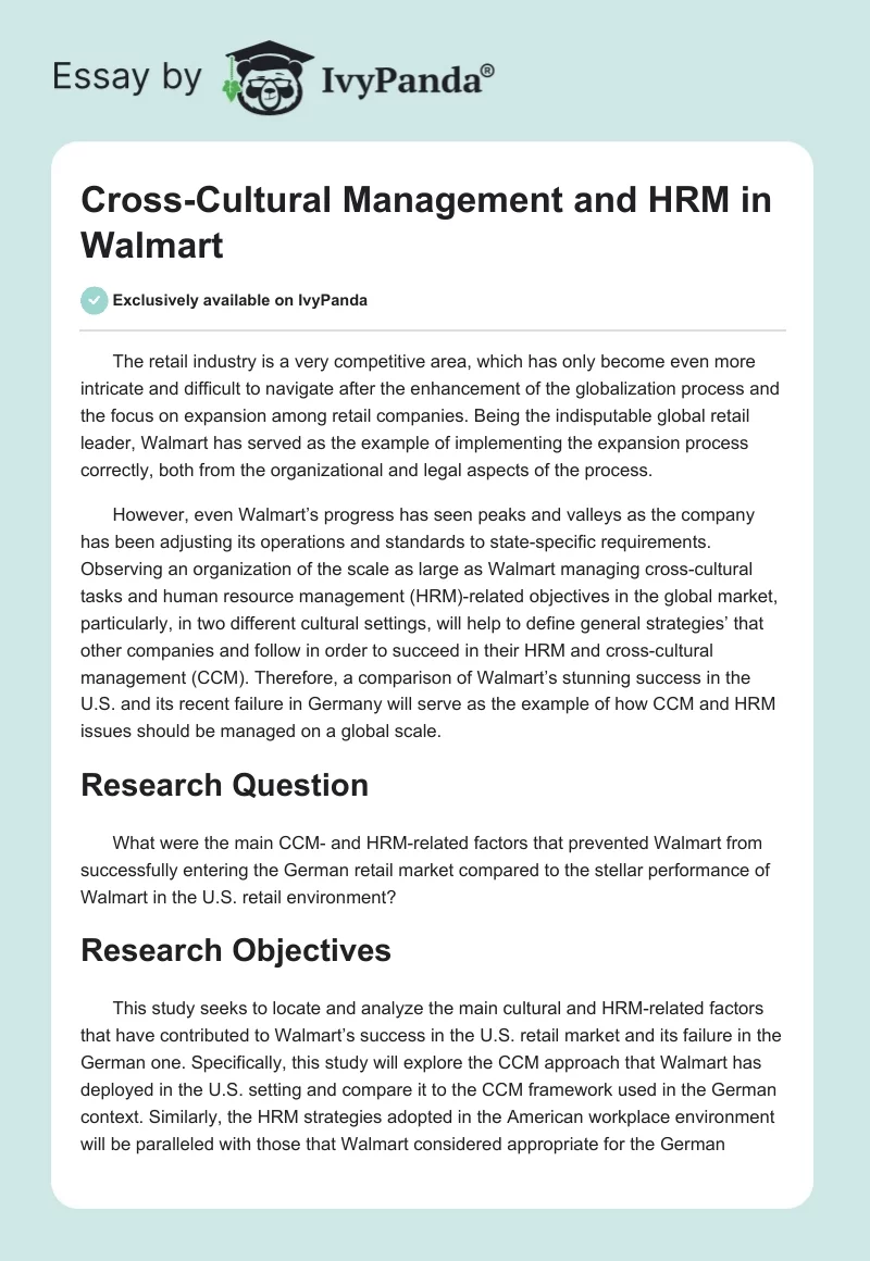 Cross-Cultural Management and HRM in Walmart. Page 1