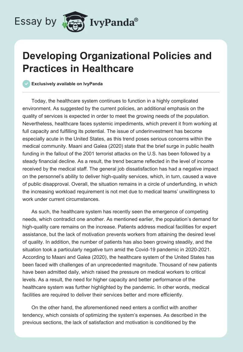 Developing Organizational Policies and Practices in Healthcare. Page 1