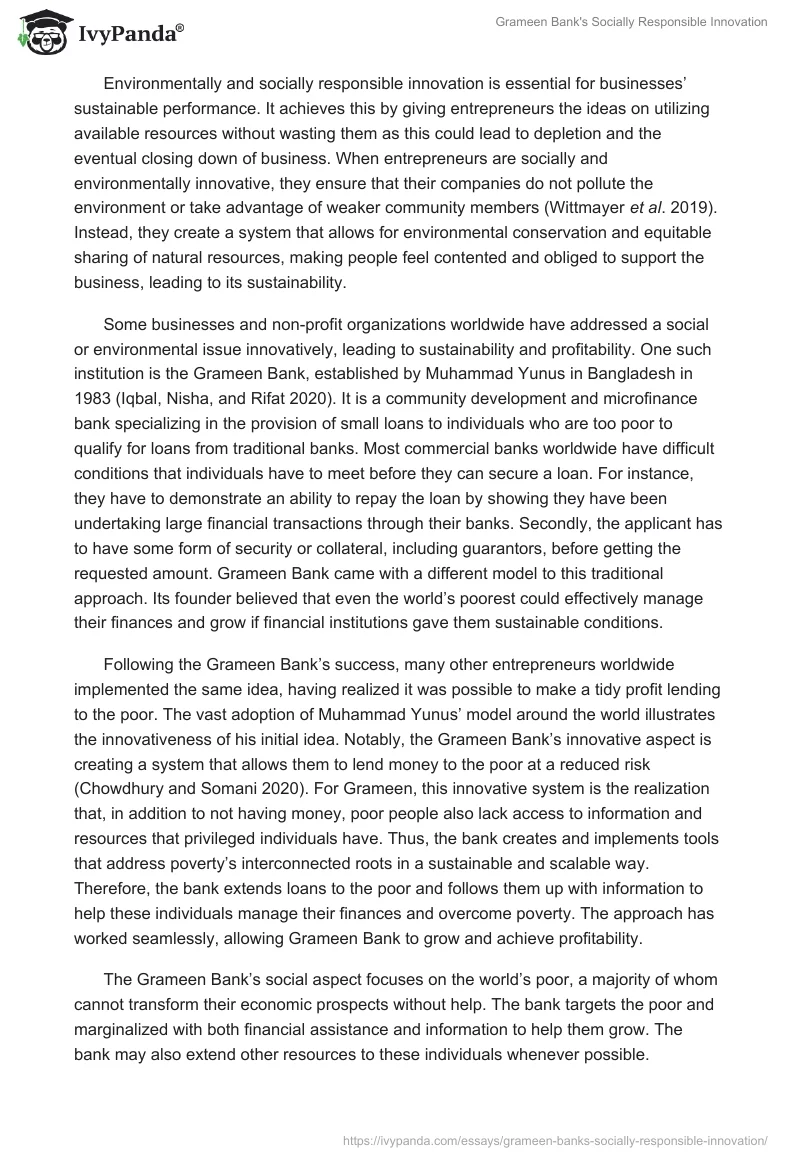 Grameen Bank's Socially Responsible Innovation. Page 2