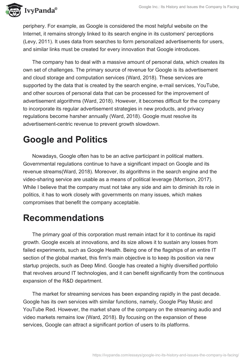 Google Inc.: Its History and Issues the Company Is Facing. Page 2