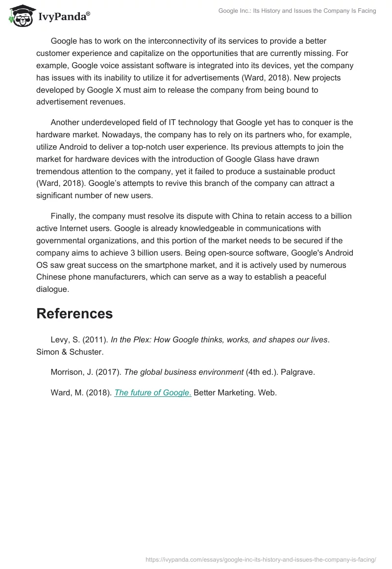 Google Inc.: Its History and Issues the Company Is Facing. Page 3