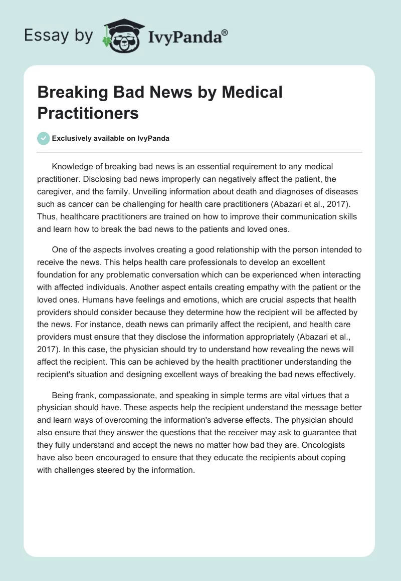 Breaking Bad News by Medical Practitioners. Page 1