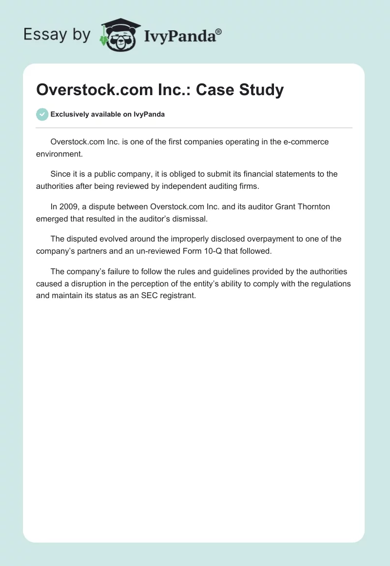 Overstock.com Inc.: Case Study. Page 1