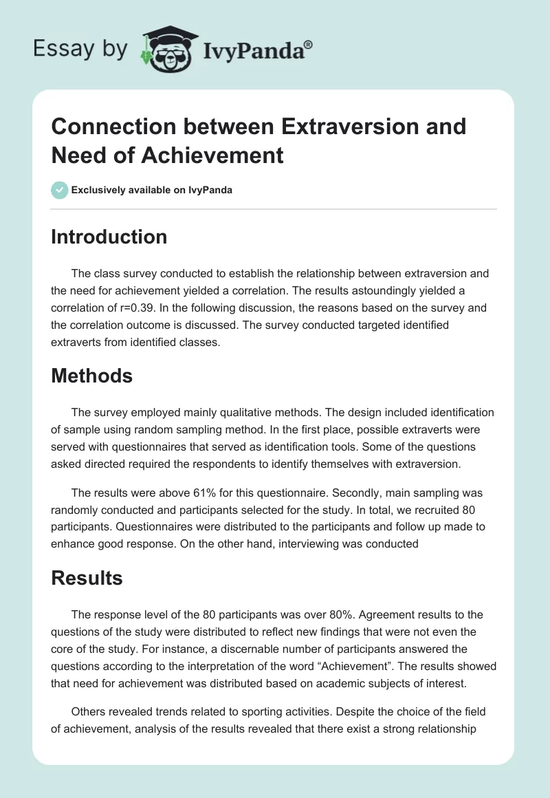 Connection between Extraversion and Need of Achievement. Page 1