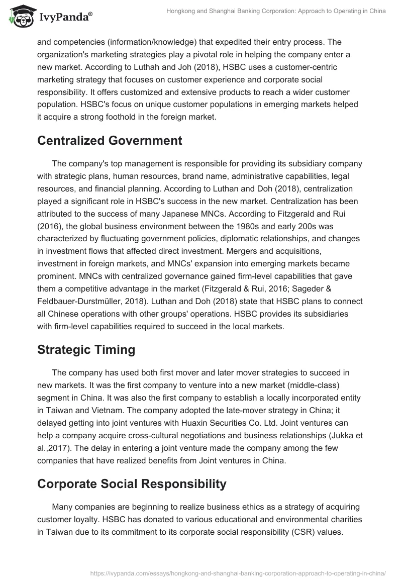 Hongkong and Shanghai Banking Corporation: Approach to Operating in China. Page 3