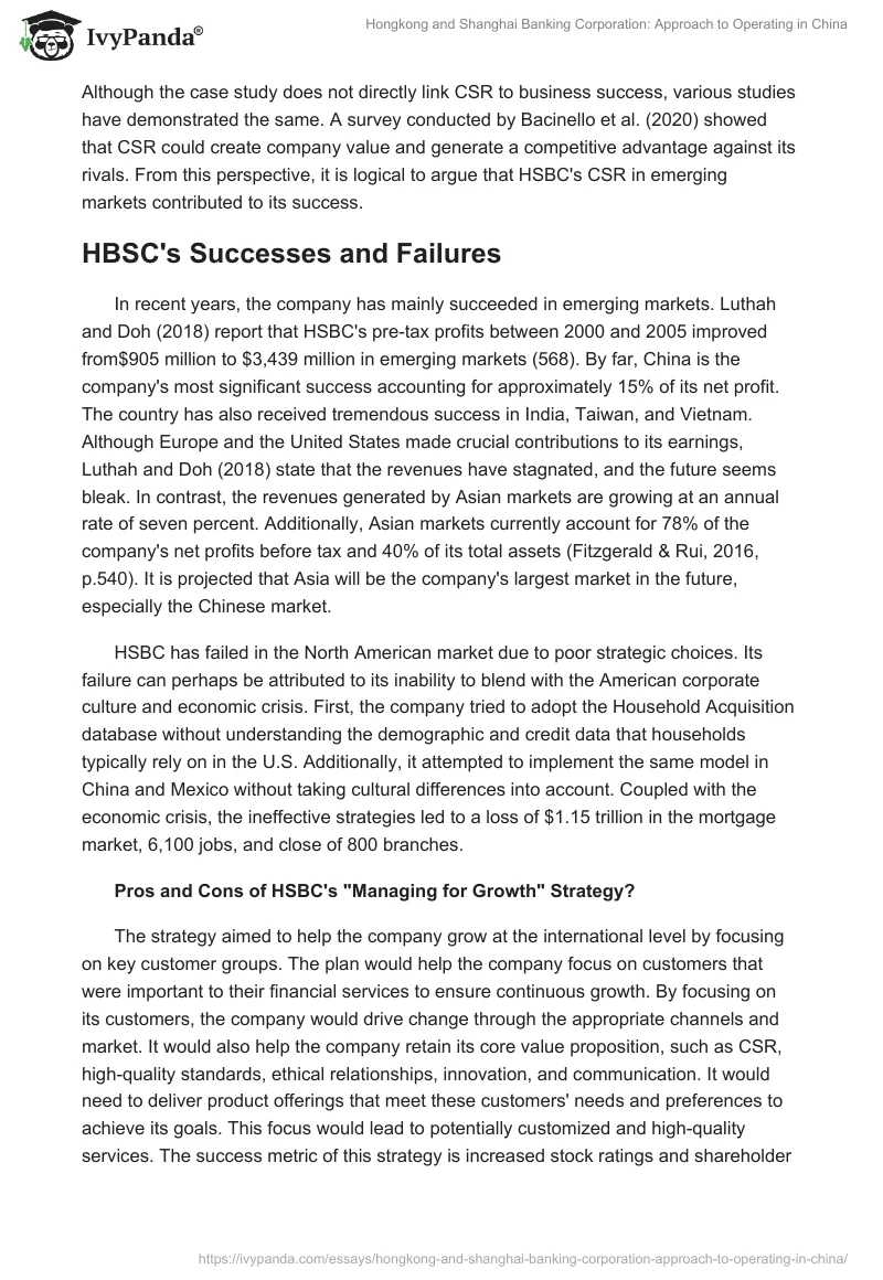 Hongkong and Shanghai Banking Corporation: Approach to Operating in China. Page 4