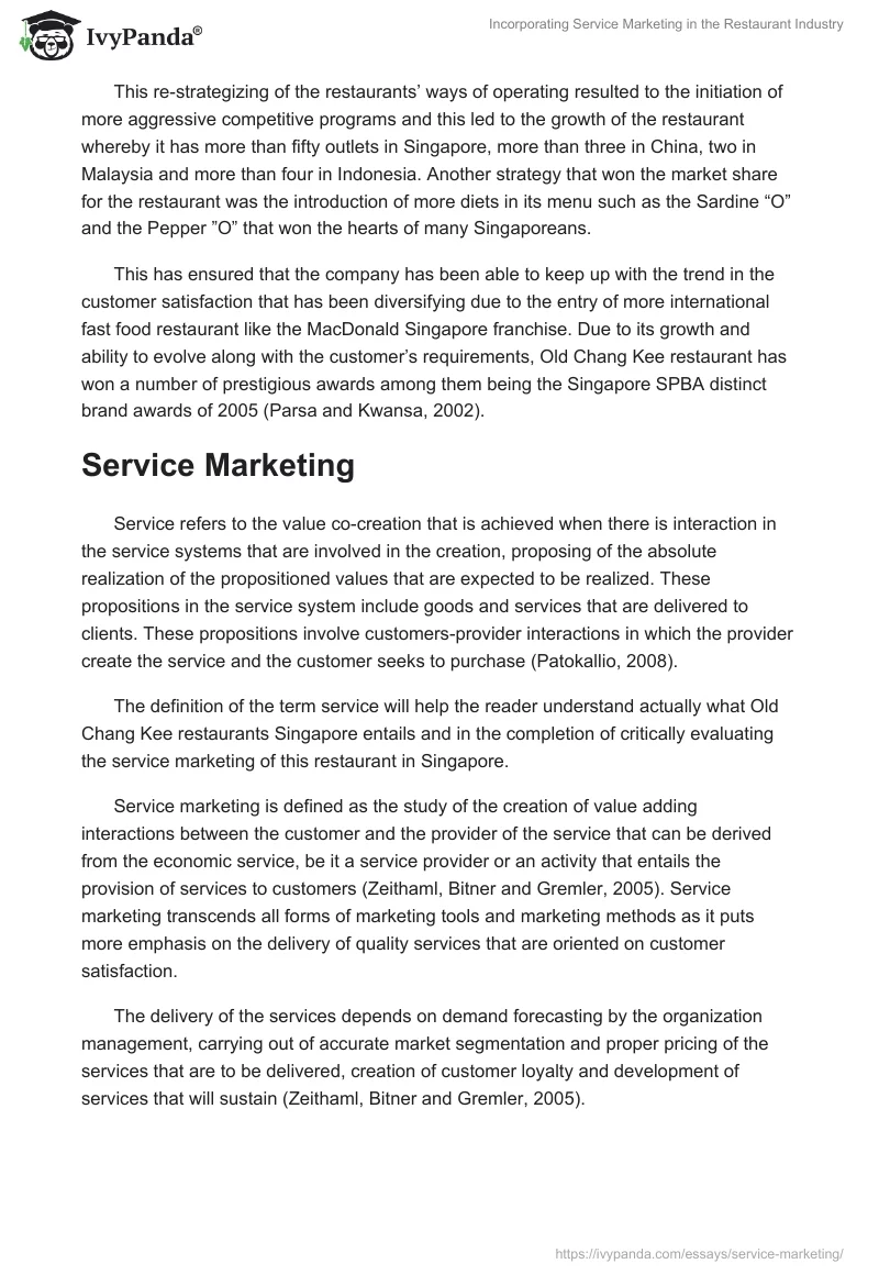 Incorporating Service Marketing in the Restaurant Industry. Page 2