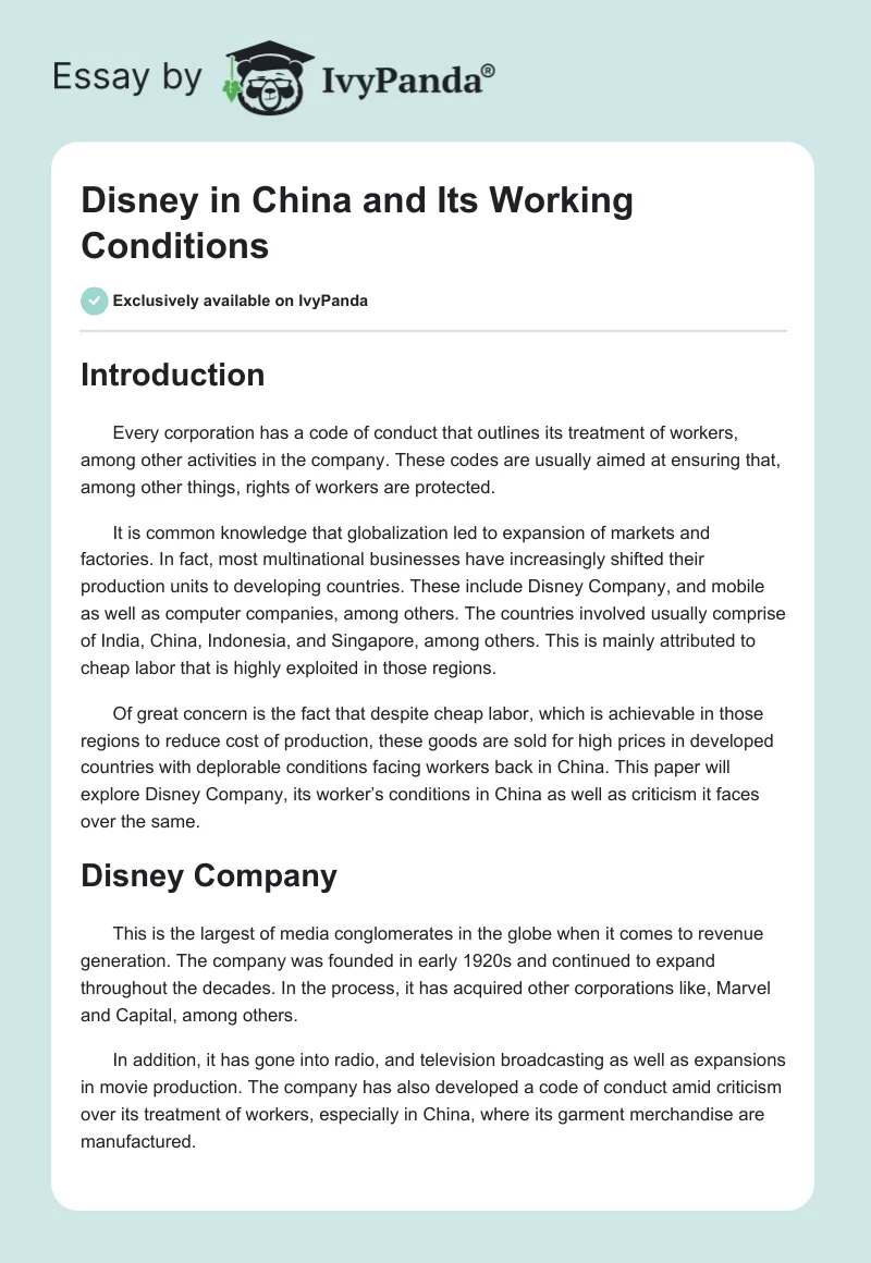 Disney in China and Its Working Conditions. Page 1
