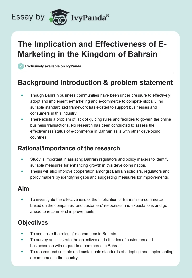 The Implication and Effectiveness of E-Marketing in the Kingdom of Bahrain. Page 1