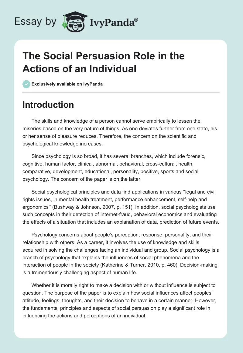 The Social Persuasion Role in the Actions of an Individual. Page 1