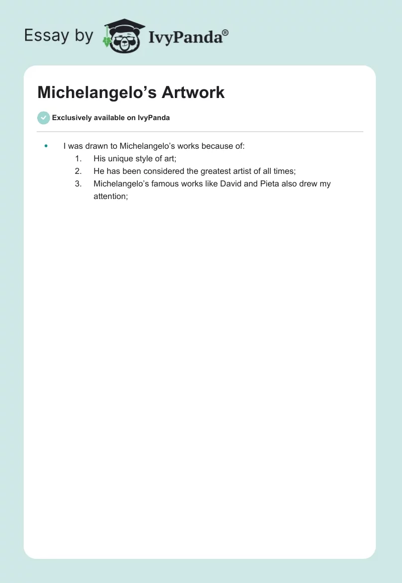 Michelangelo’s Artwork. Page 1