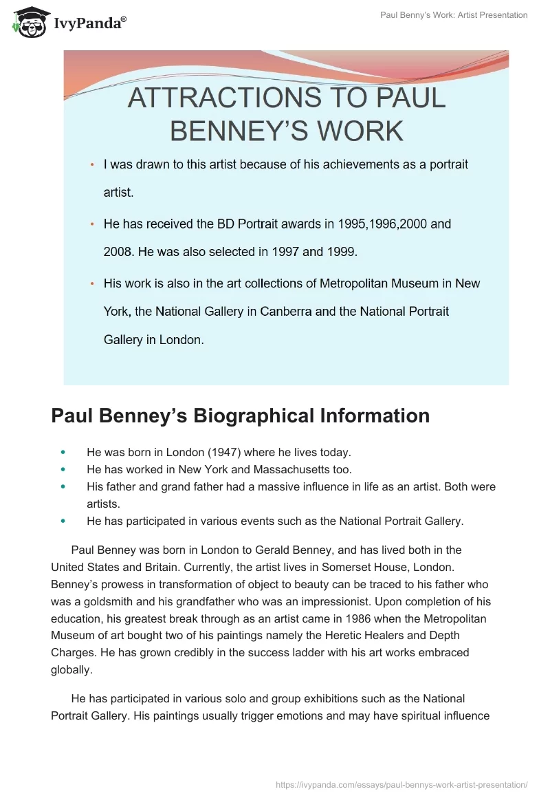 Paul Benny’s Work: Artist Presentation. Page 2