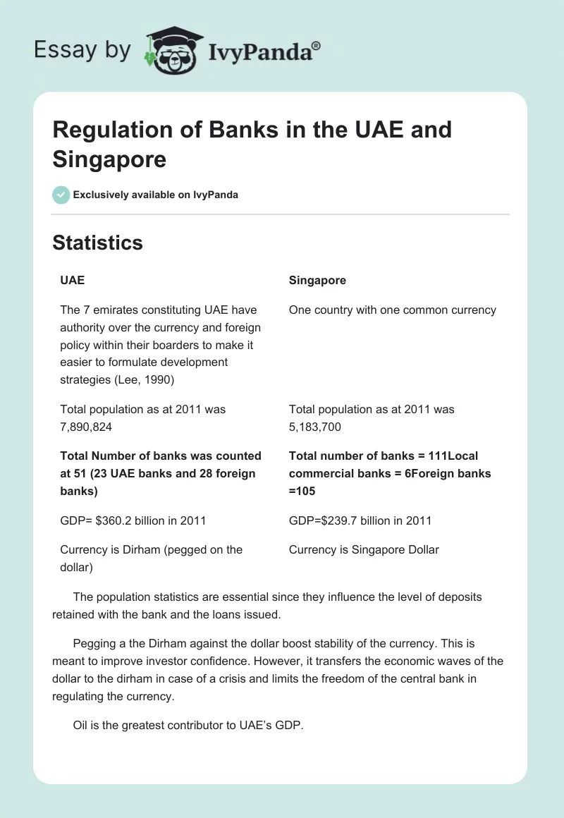 Regulation of Banks in the UAE and Singapore. Page 1