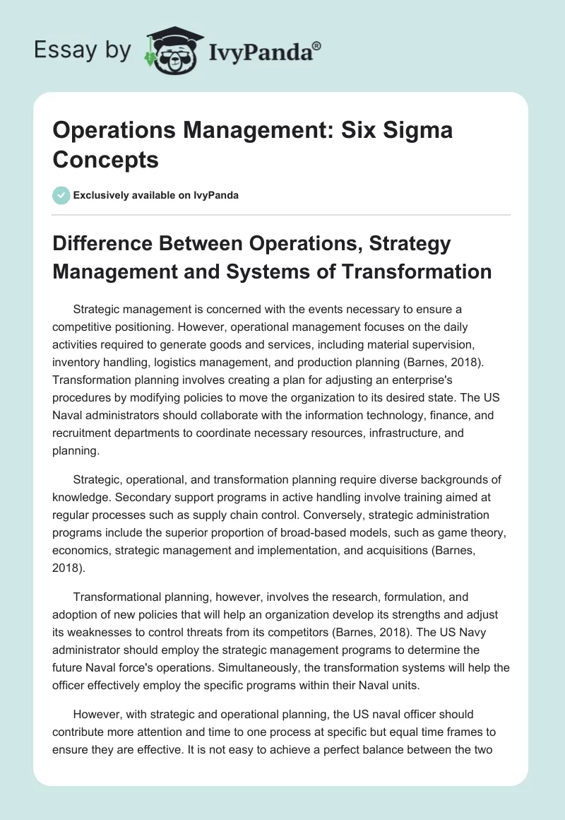 Operations Management: Six Sigma Concepts. Page 1