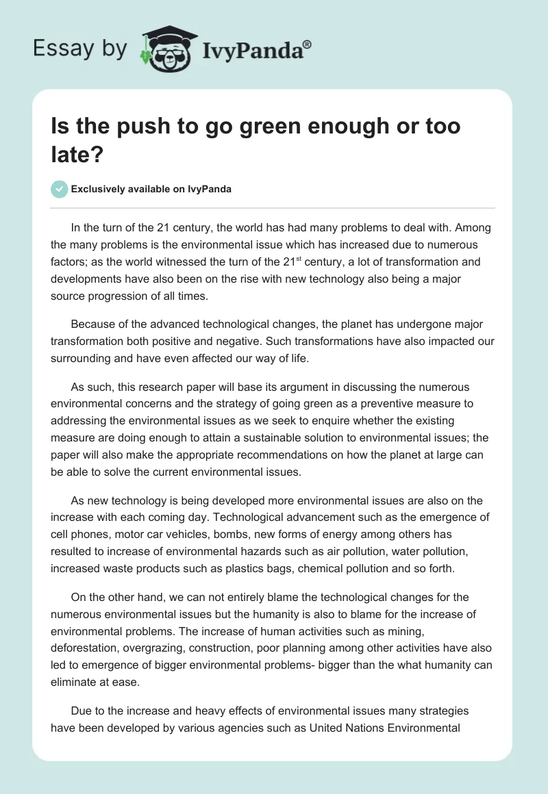 Is the push to go green enough or too late?. Page 1