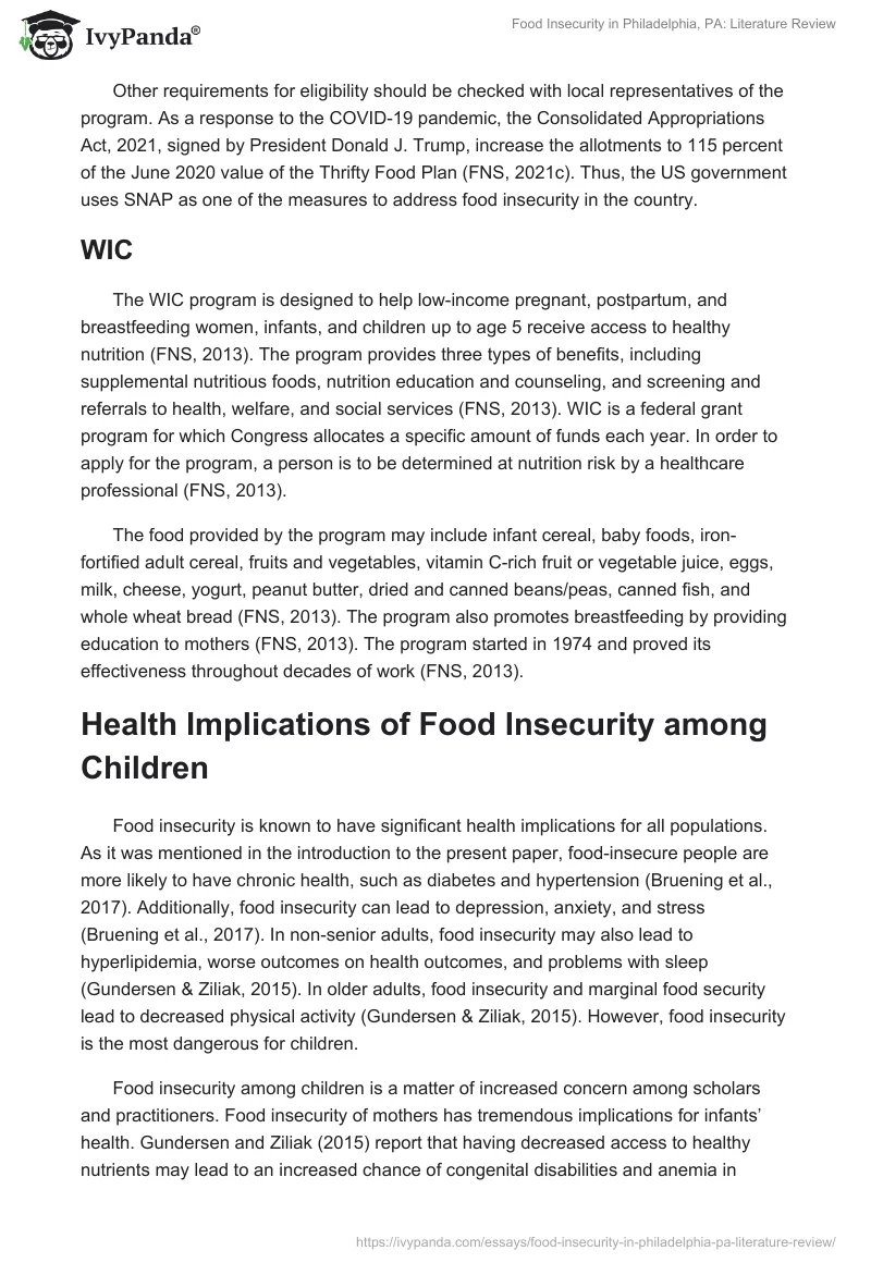 Food Insecurity in Philadelphia, PA: Literature Review. Page 4