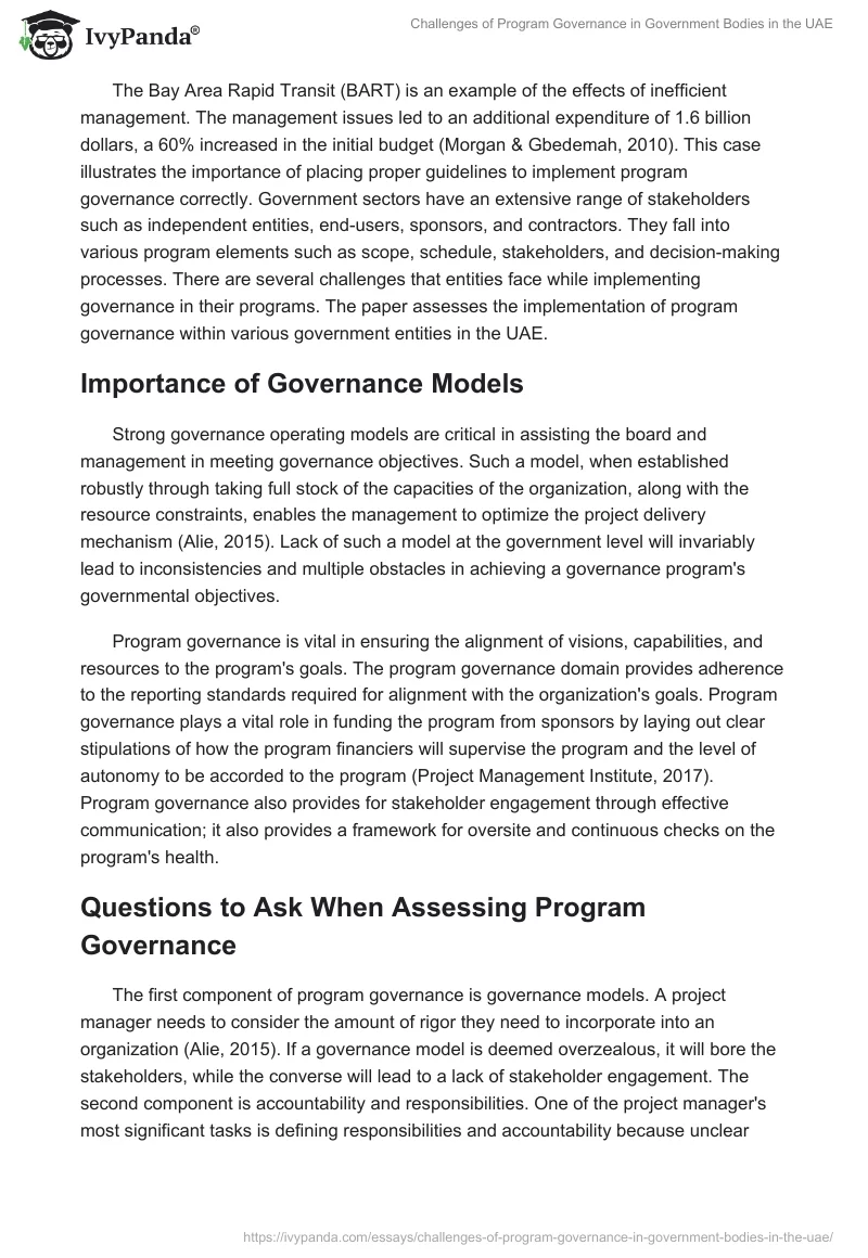 Challenges of Program Governance in Government Bodies in the UAE. Page 2