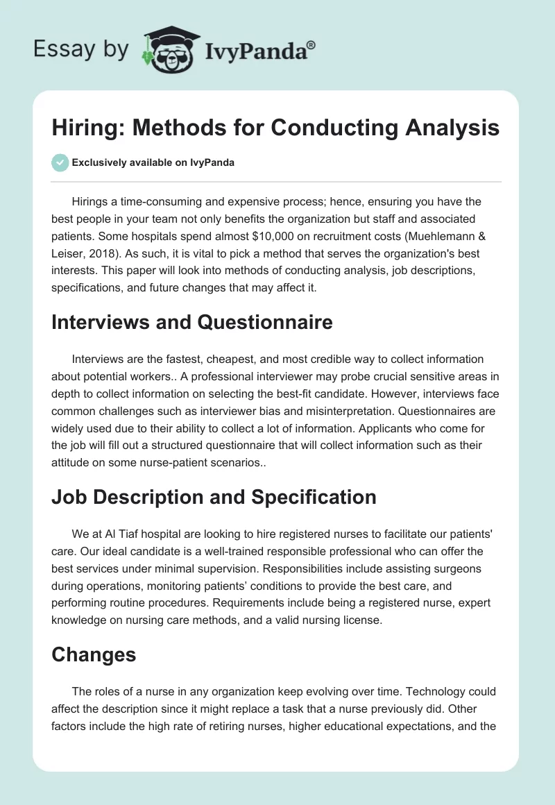 Hiring: Methods for Conducting Analysis. Page 1