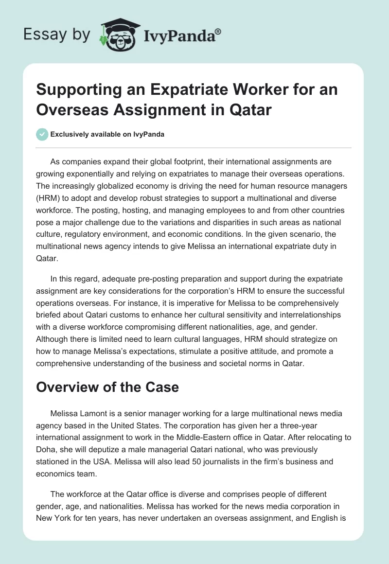 Supporting an Expatriate Worker for an Overseas Assignment in Qatar. Page 1