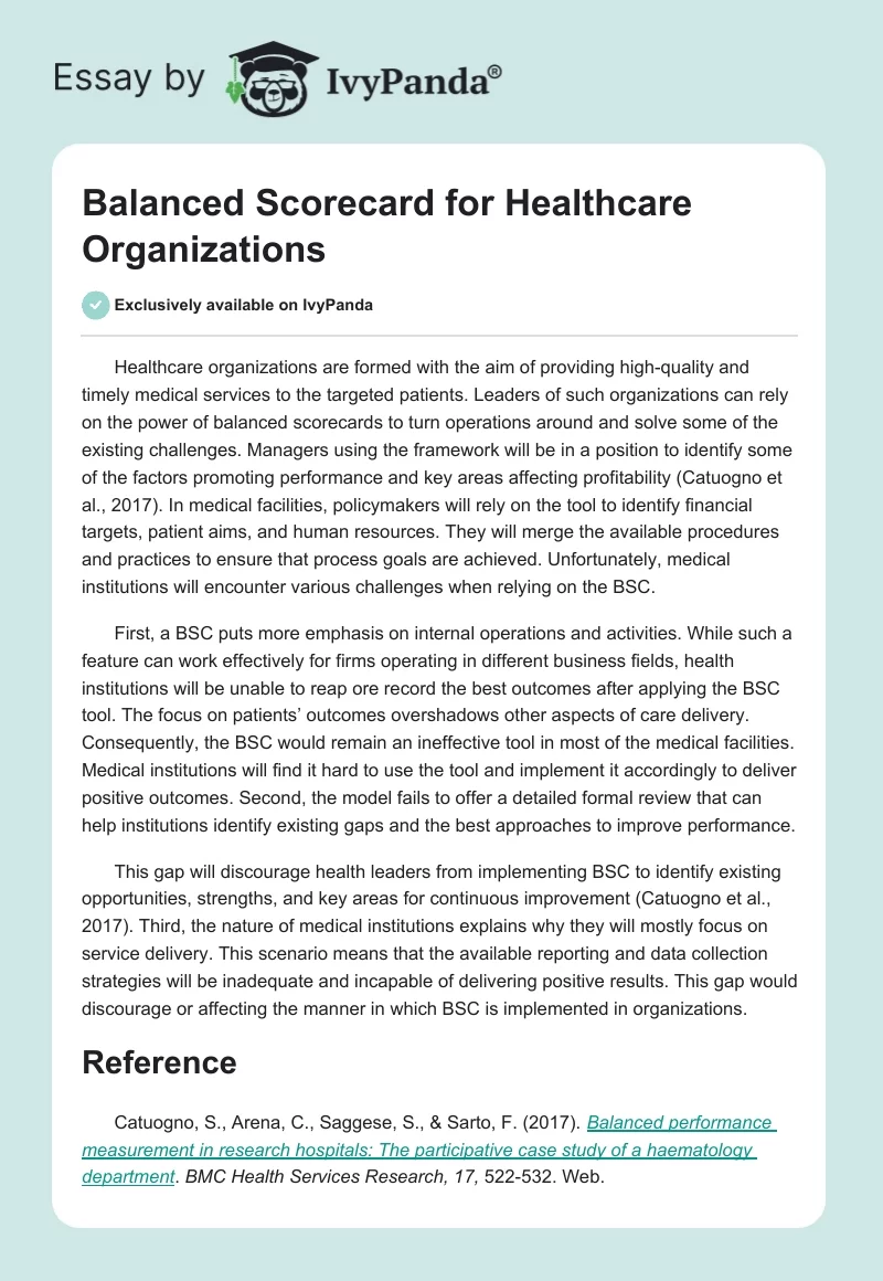 Balanced Scorecard for Healthcare Organizations. Page 1
