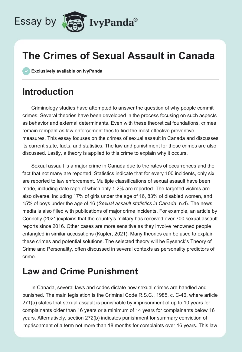 The Crimes of Sexual Assault in Canada. Page 1