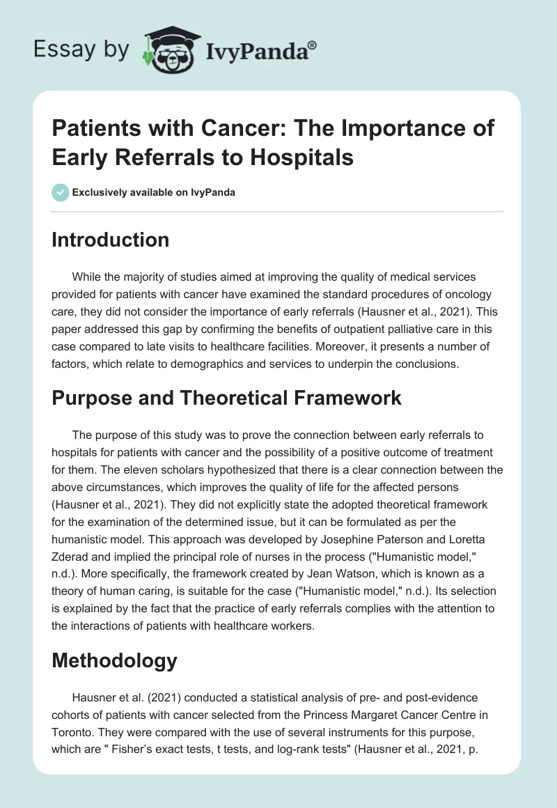 Patients With Cancer: The Importance of Early Referrals to Hospitals. Page 1