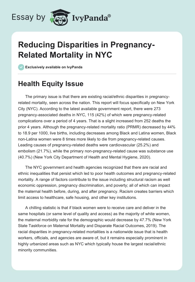 Reducing Disparities in Pregnancy-Related Mortality in NYC. Page 1