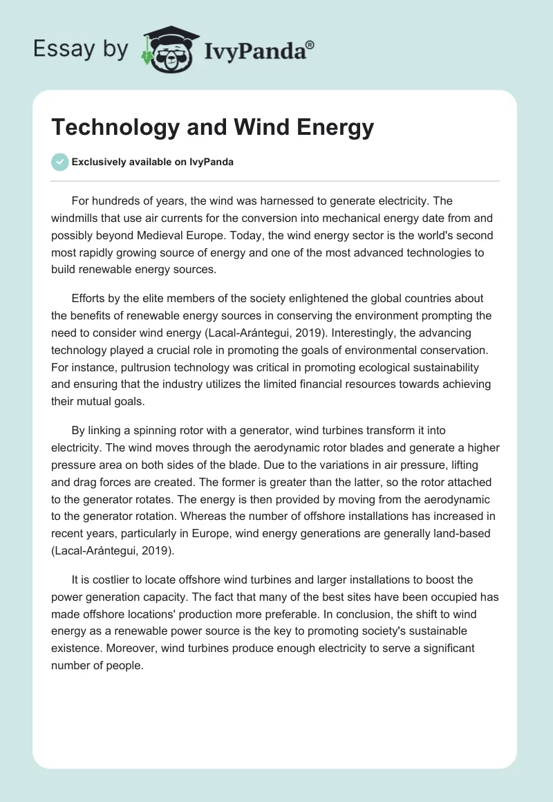 Technology and Wind Energy. Page 1