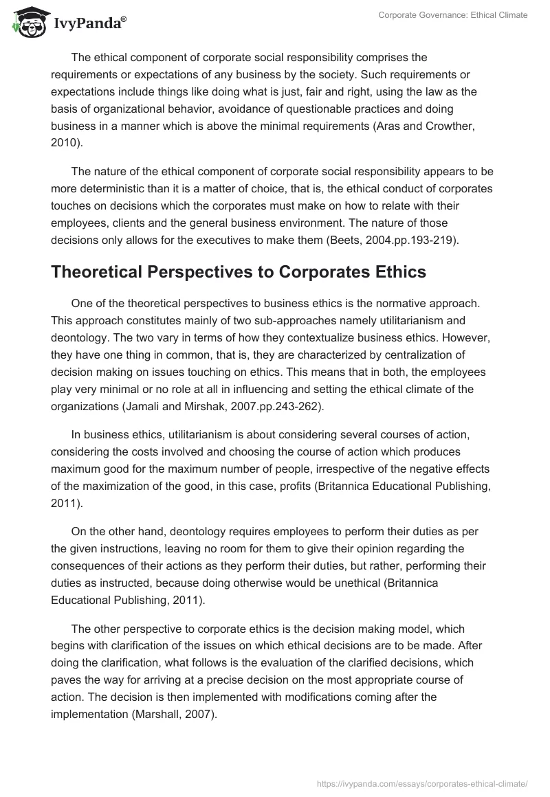 Corporate Governance: Ethical Climate. Page 3