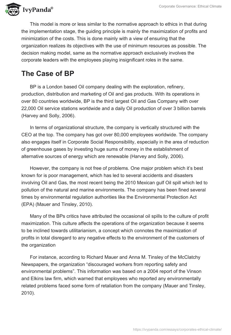 Corporate Governance: Ethical Climate. Page 4