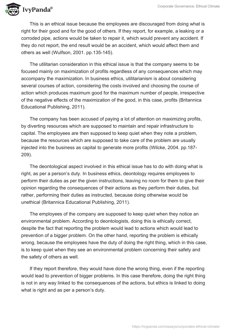 Corporate Governance: Ethical Climate. Page 5