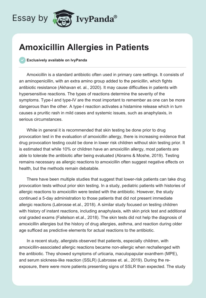 Amoxicillin Allergies in Patients. Page 1