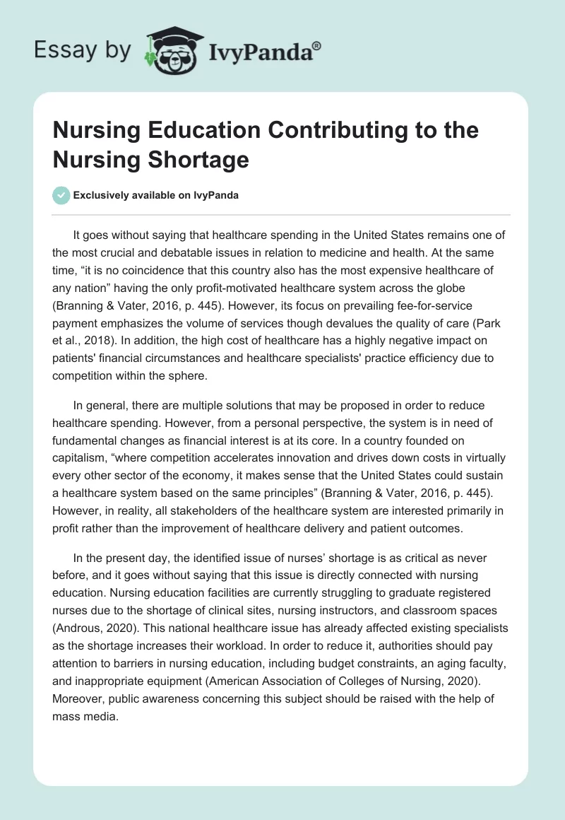 Nursing Education Contributing to the Nursing Shortage. Page 1