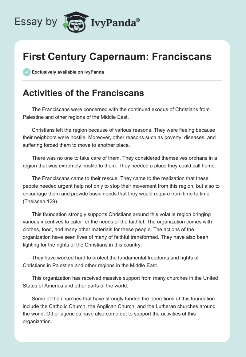 First Century Capernaum: Franciscans. Page 1