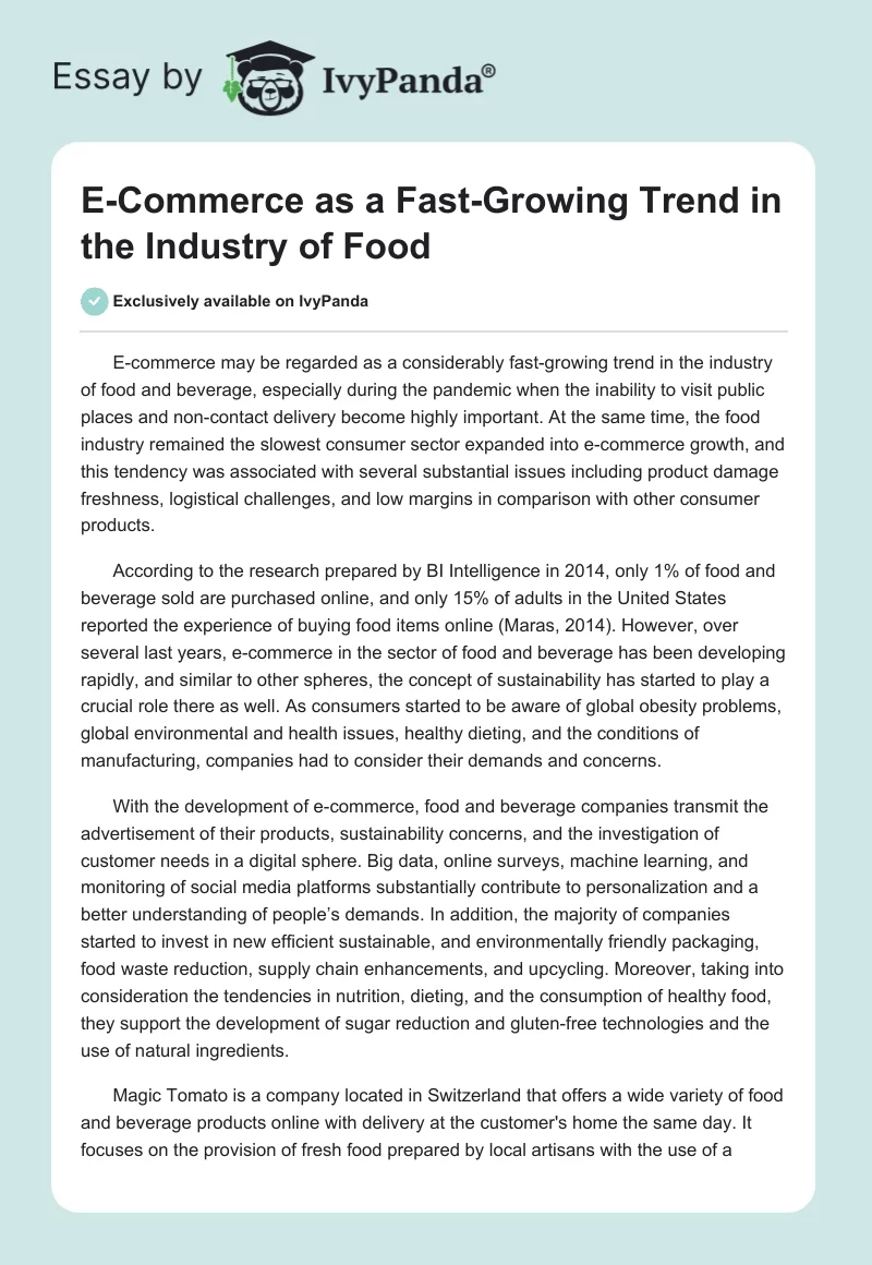 E-Commerce as a Fast-Growing Trend in the Industry of Food. Page 1