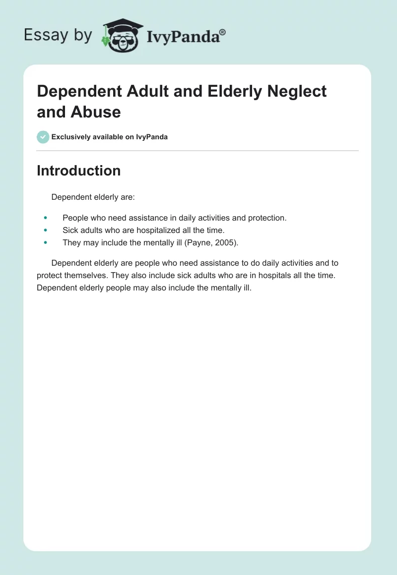 Dependent Adult and Elderly Neglect and Abuse. Page 1